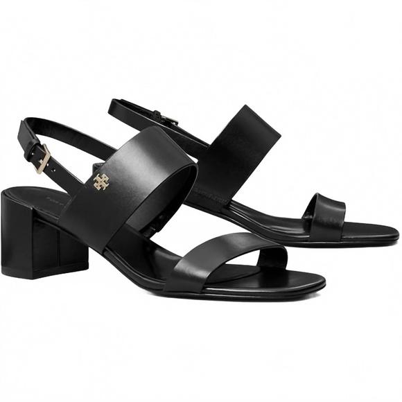 NEW TORY BURCH women's double t heel sandal in perfect black - Picture 1 of 2